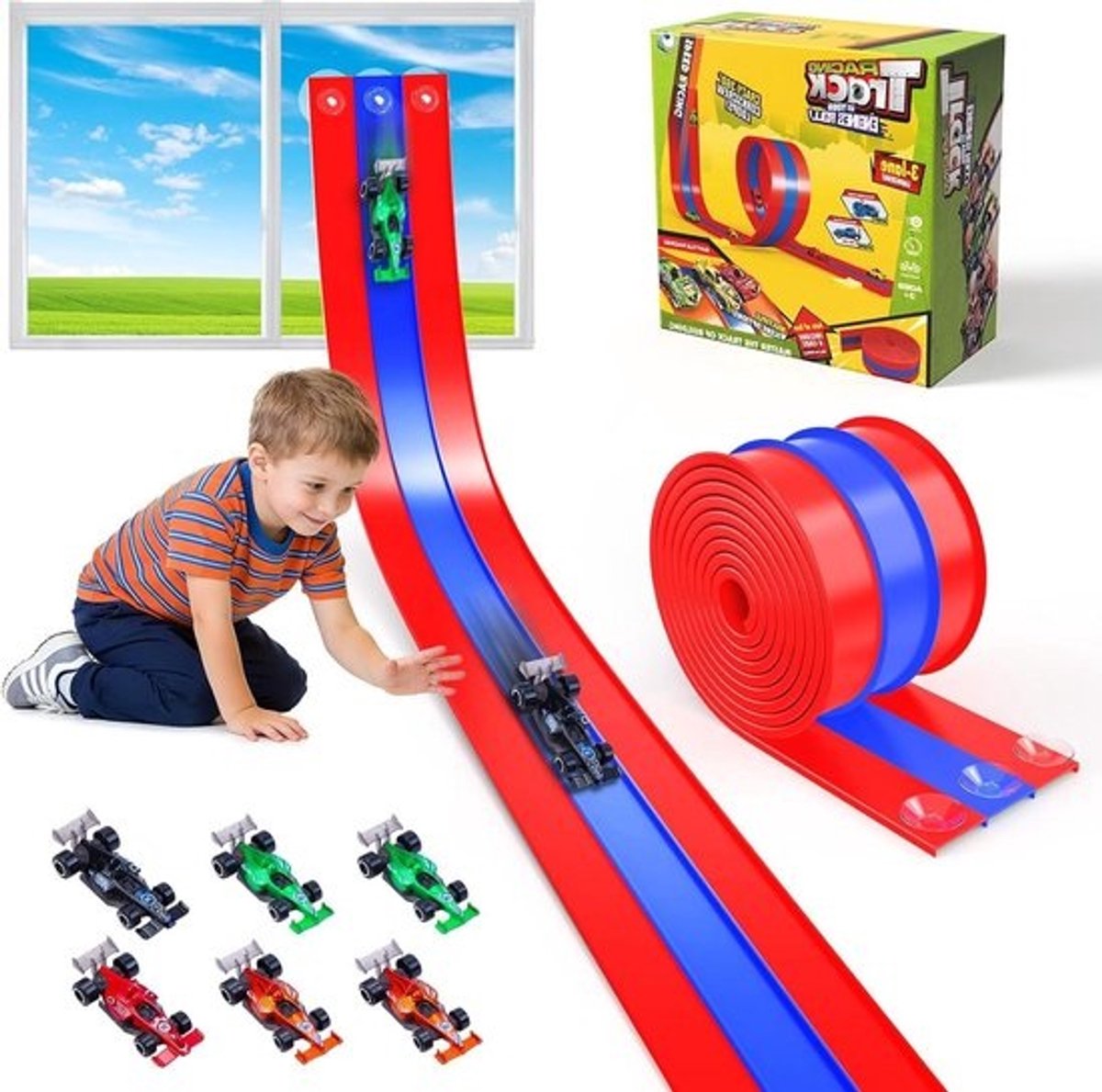 Flexibele Racebaan - Autobaan Kinderen - Creatief Spelen - Drie Sporen - 5 Meter - Multicolor