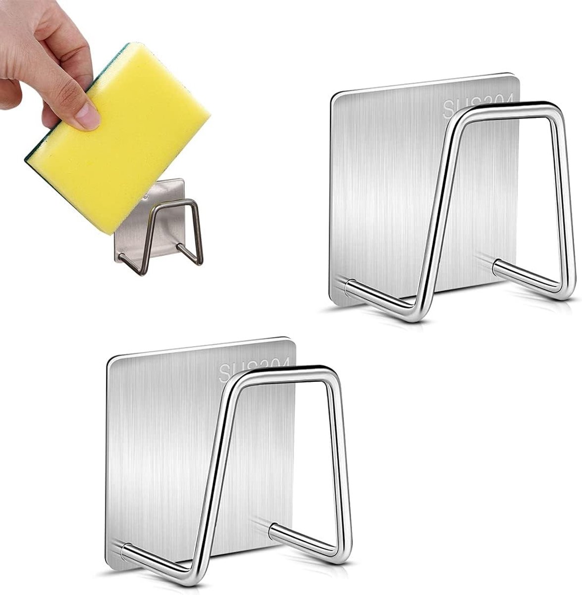Adhesieve Sponshouder voor Keuken, 2 Stuks RVS Sponshouders, Geen Boren, Organizer voor de Afwas, Praktische Keukenaccessoires voor een Opgeruimde Spoelbak