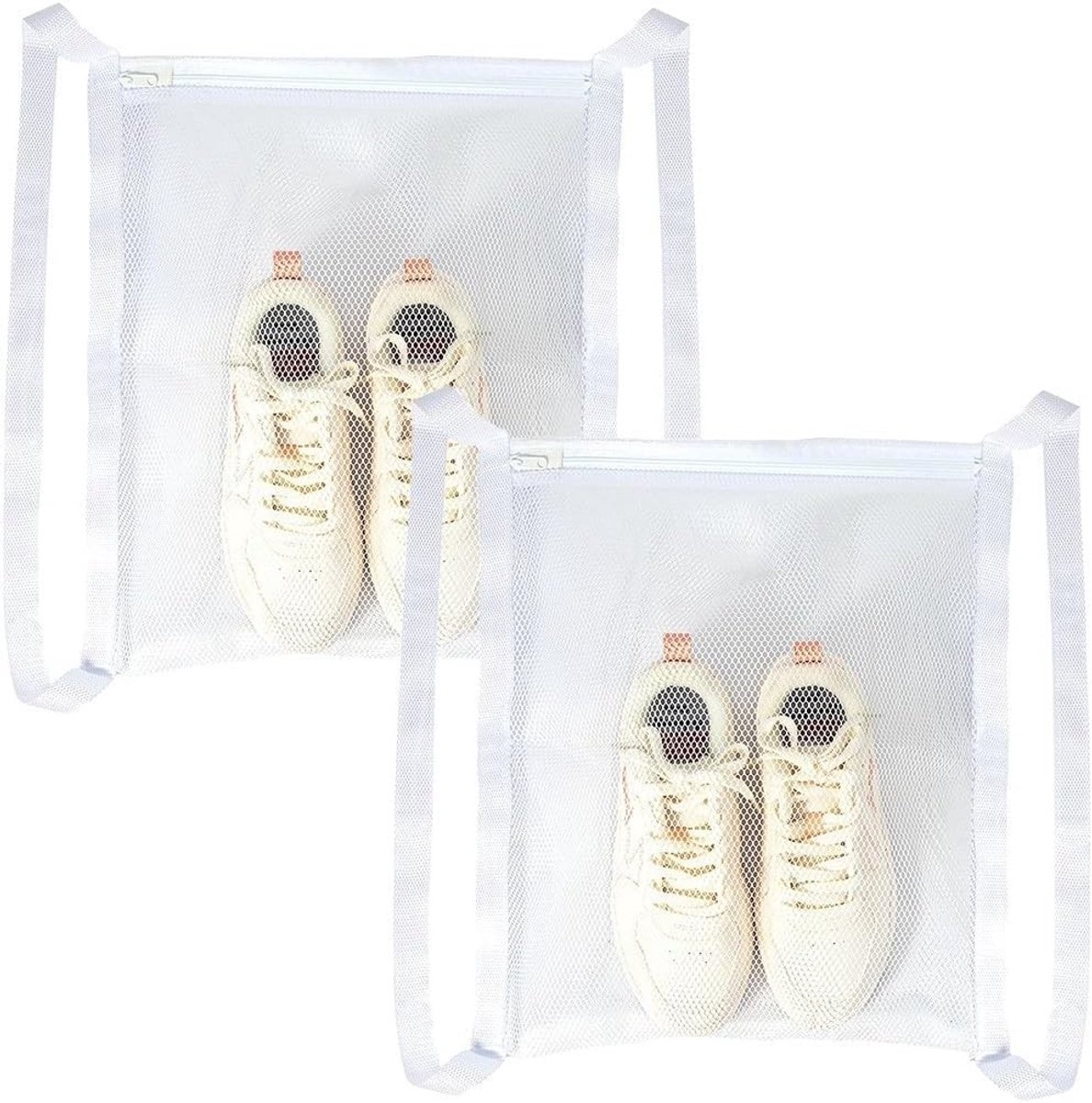 Set van 2 Waszakken voor Schoenen, Duurzame Mesh Tas met Rits, Bescherming voor Sneakers en Kleding, Ideaal voor de Wasmachine en Schoenreiniging