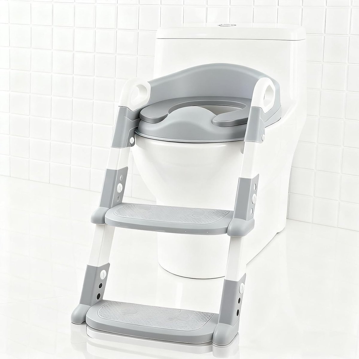 3-in-1 Toilet Trainer voor Kinderen met Verstelbare Hoogte, Antislip Functie en Verwijderbare Kussen, Ideaal voor Zindelijkheidstraining (2-7 Jaar, Grijs)