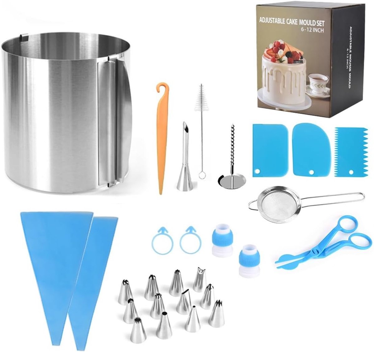 Verstelbare taartringen van 16 tot 30 cm, onmisbare bakaccessoires voor taarten, ideaal voor het maken van perfecte lagen en desserts