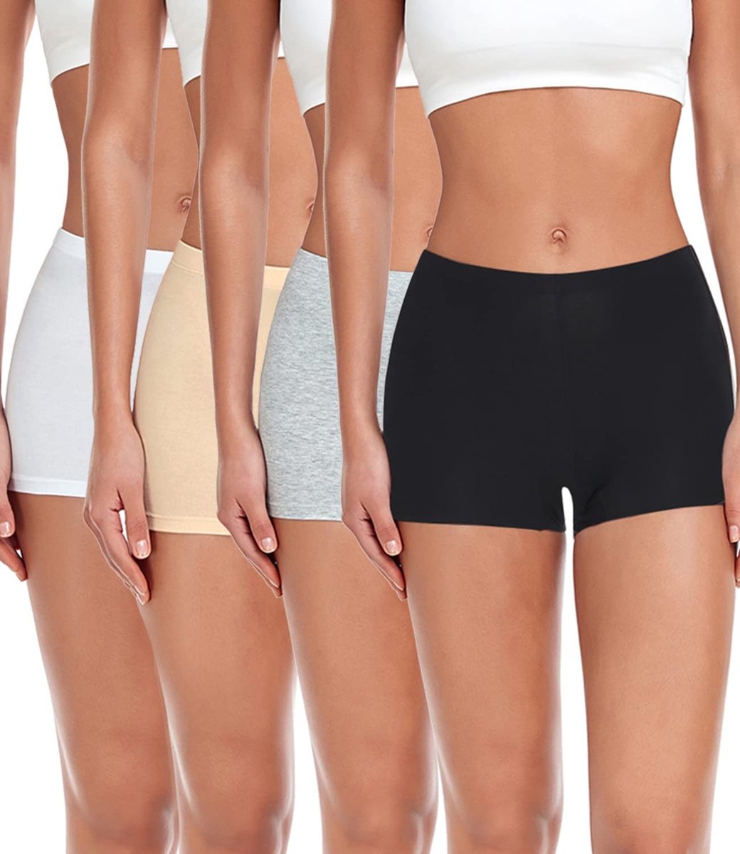 Boyshorts voor Vrouwen - Ademend en Anti-Abrasief - 4 Stuks Zwart/Grijs/Wit/Beige