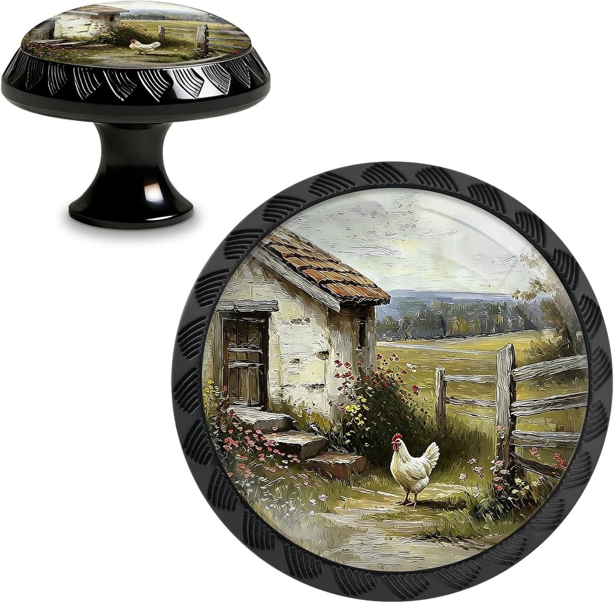 Rustieke boerderij kip kastknoppen - 4 stuks acryl ronde ladegrepen voor dressoir, keuken en kledingkast