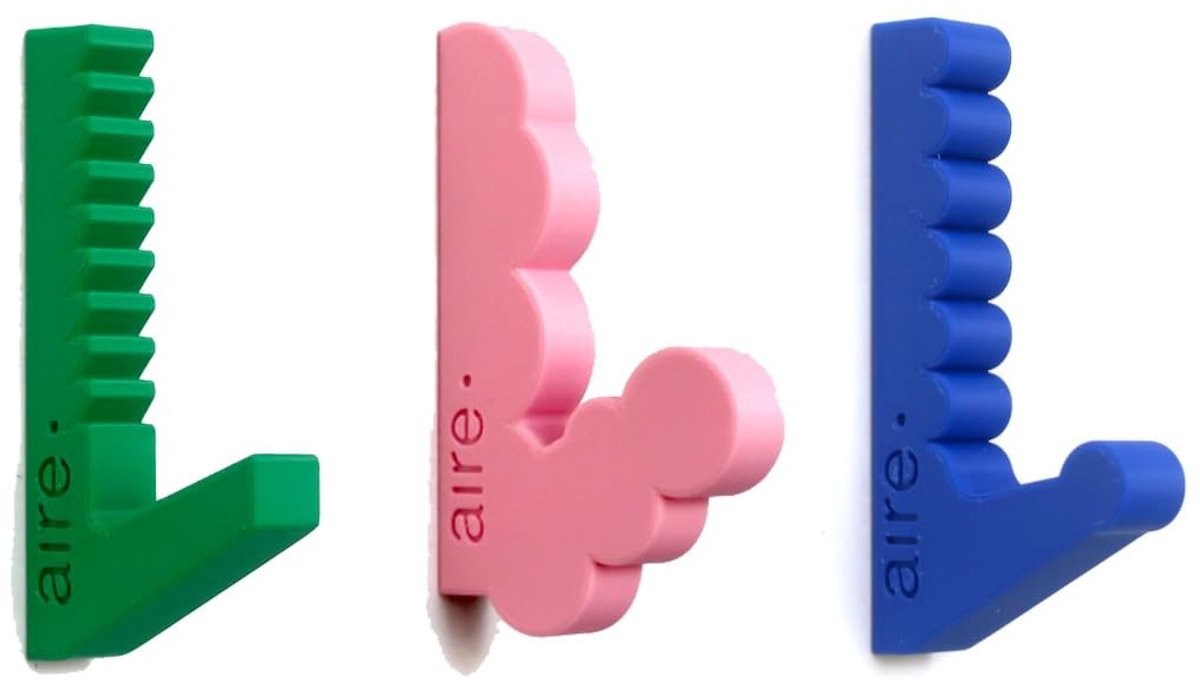 Wandhaken van bio-based plastic - Set van 3 - Groen, Roze, Lichtblauw