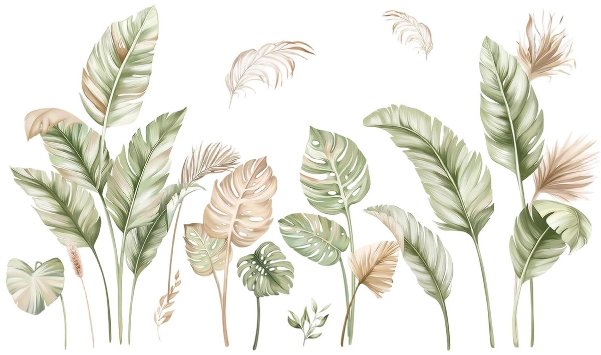 Muurstickers - Tropische planten en palmbladeren - Wanddecoratie voor diverse ruimtes