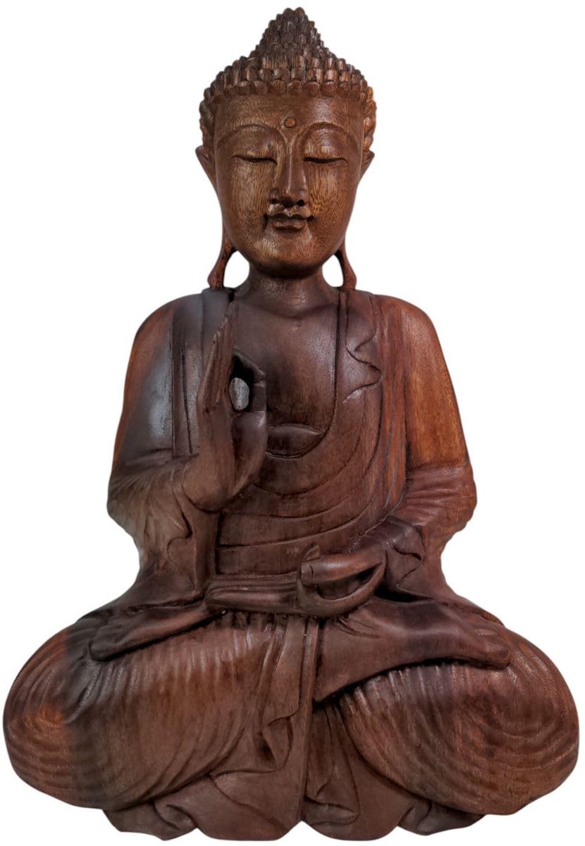 Boeddha Beeld - Handgemaakte Houten Sculptuur - 50 cm