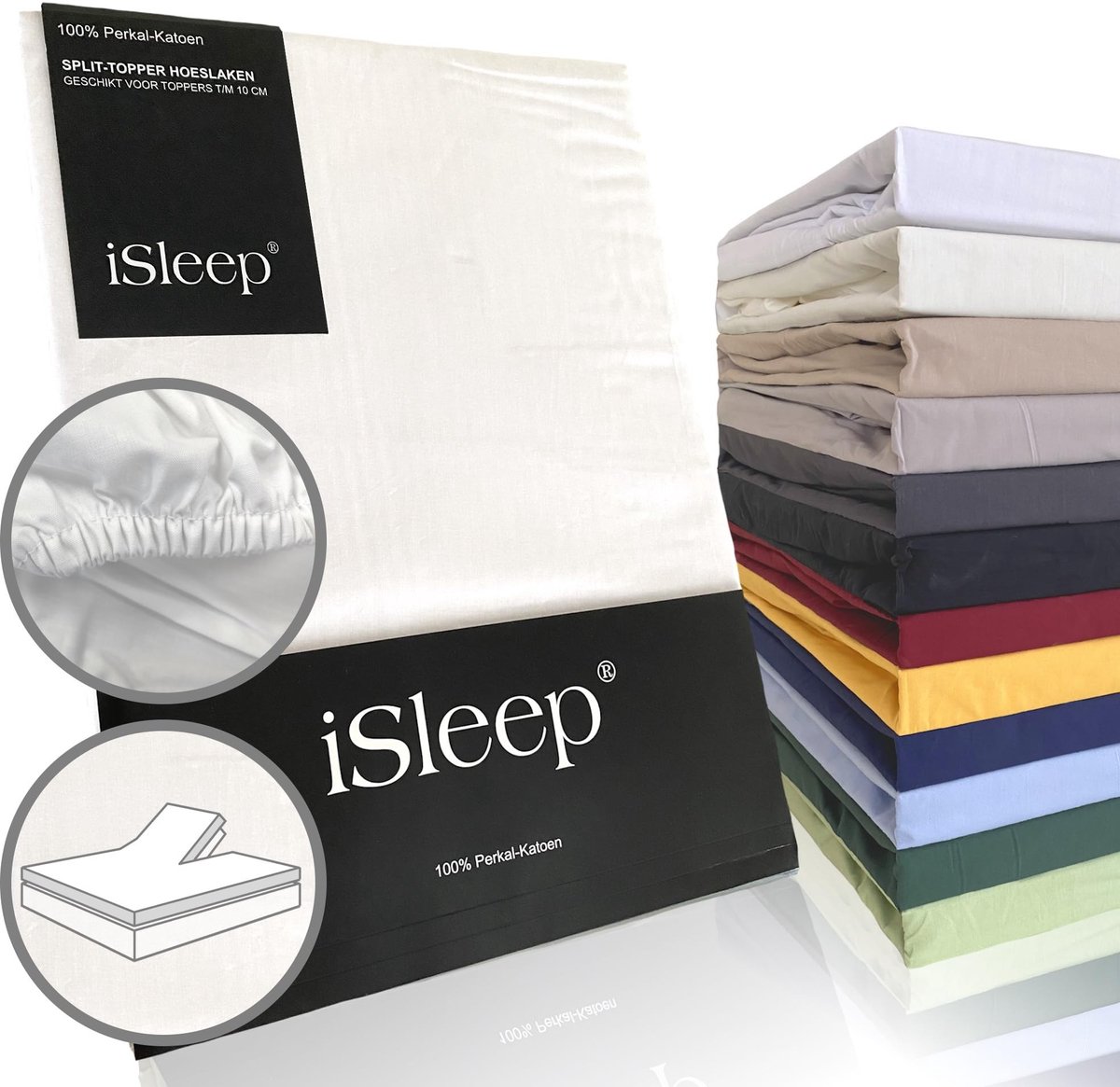 Split Topper Hoeslaken Percale Katoen - Wit 180x210cm