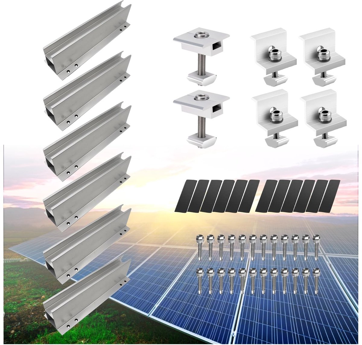 Montagekit voor 2 PV modules - Solar panel houder met rails en klemmen