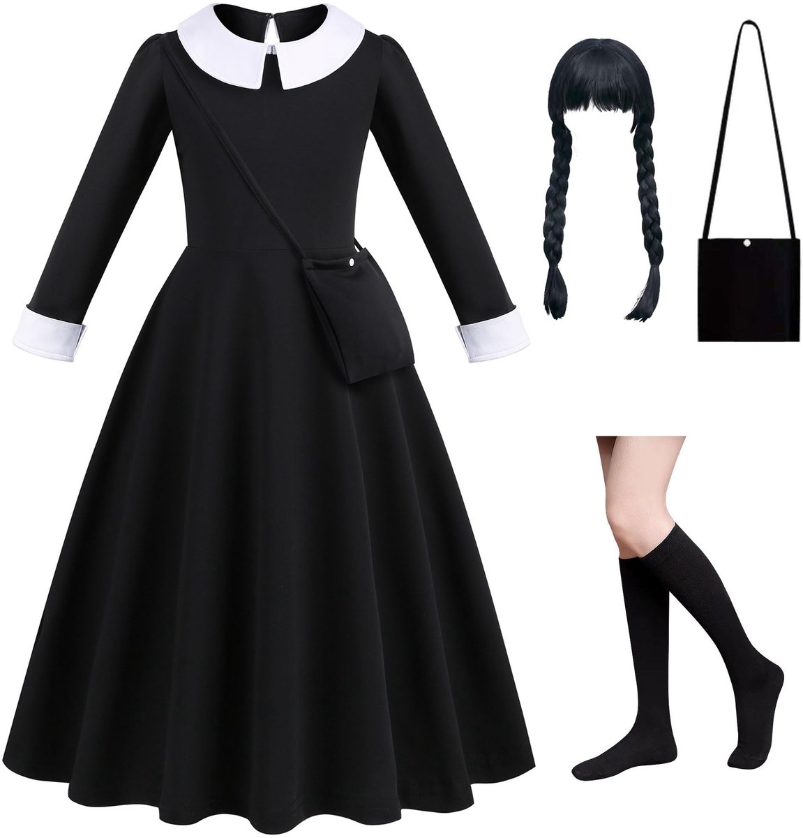 Kostuum voor meisjes - Wednesday Addams - Zwart