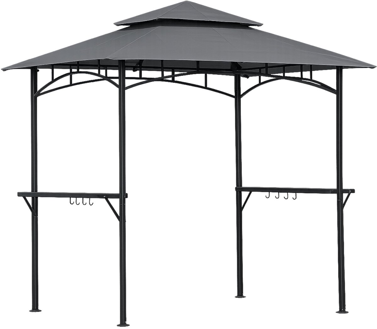Grillpaviljoen 2,45 x 1,5 m - Grijs metaal met zijdelingse legplanken