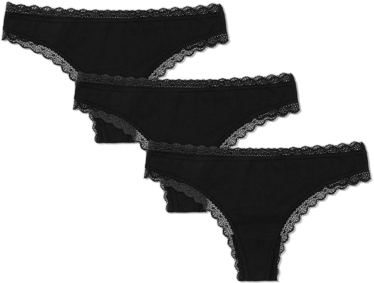 Set van 3 damesthongs - Zacht en flexibel - Zwart