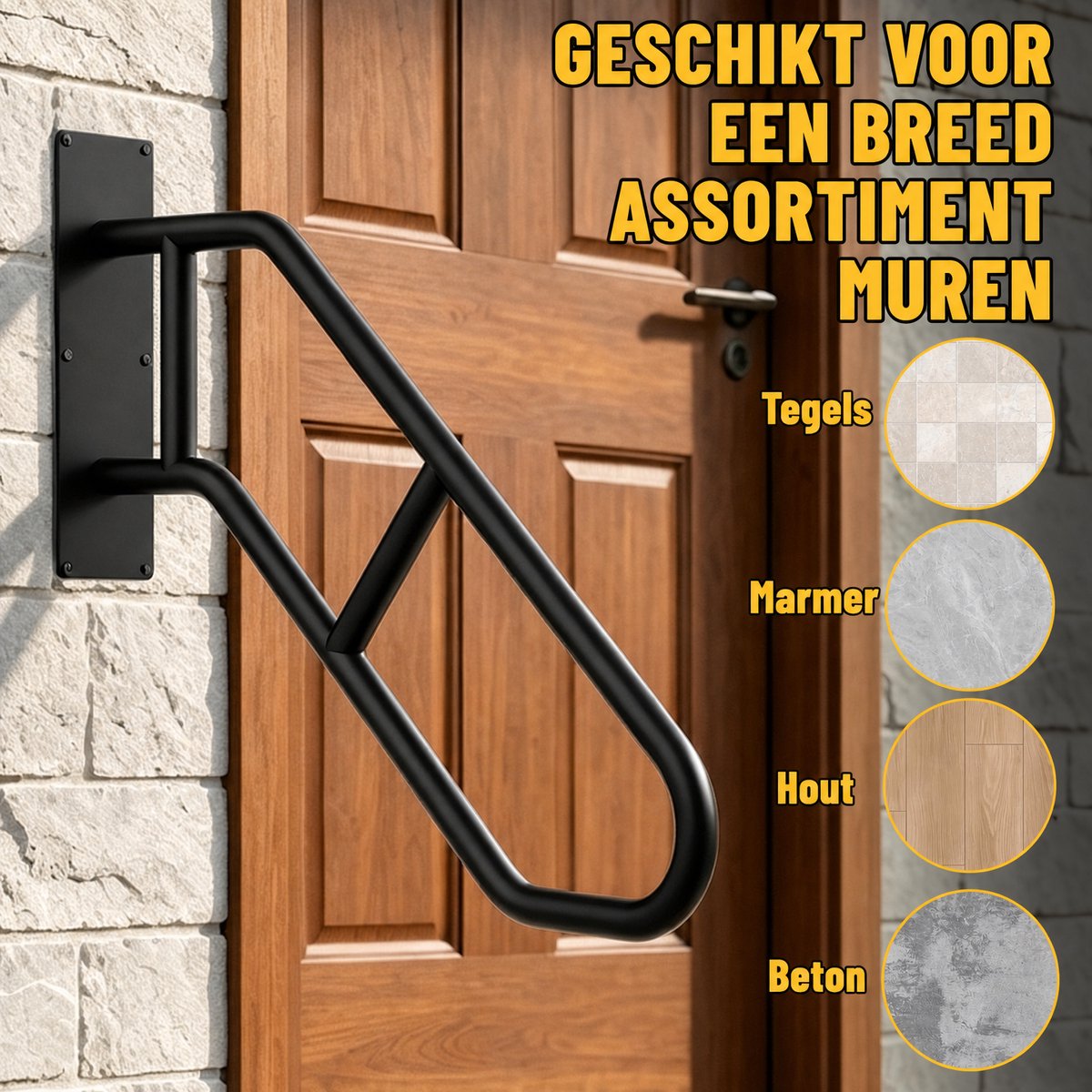 Arvioo‑Trapgreep‑buiten‑58cm‑mat‑zwart‑muurgemonteerd‑hoog‑draagvermogen