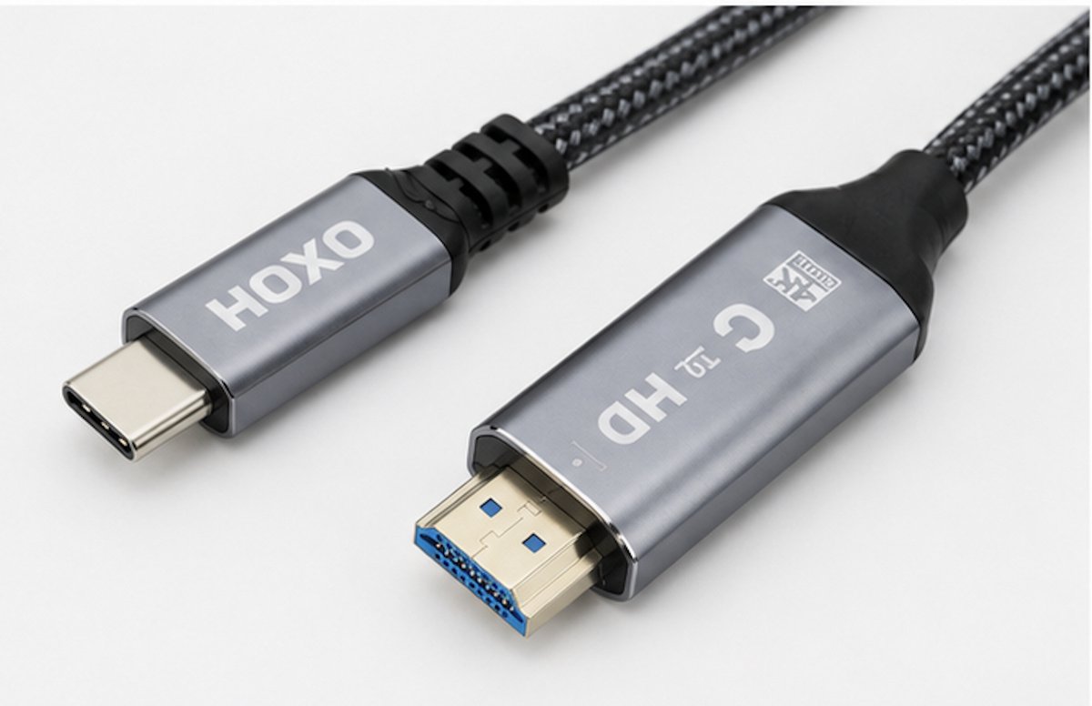 HOXO USB-C naar HDMI Kabel 1,8 Meter – 4K 60Hz – Plug & Play – Gevlochten Kabel – Grijs
