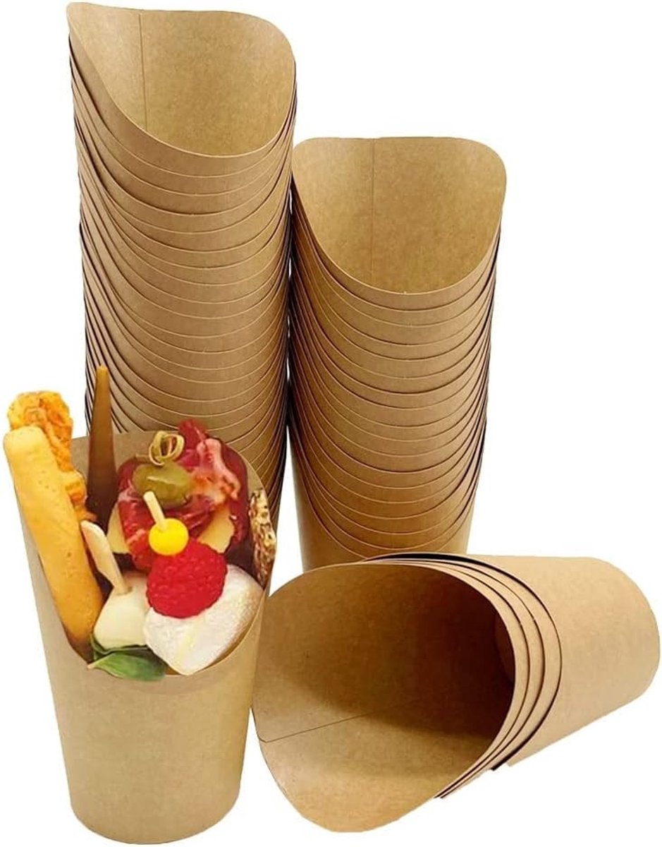 Duurzame Kraft Papieren Bekers voor Desserts, Taarten en Snacks - 50 Stuks voor IJs, Wafels en Friet