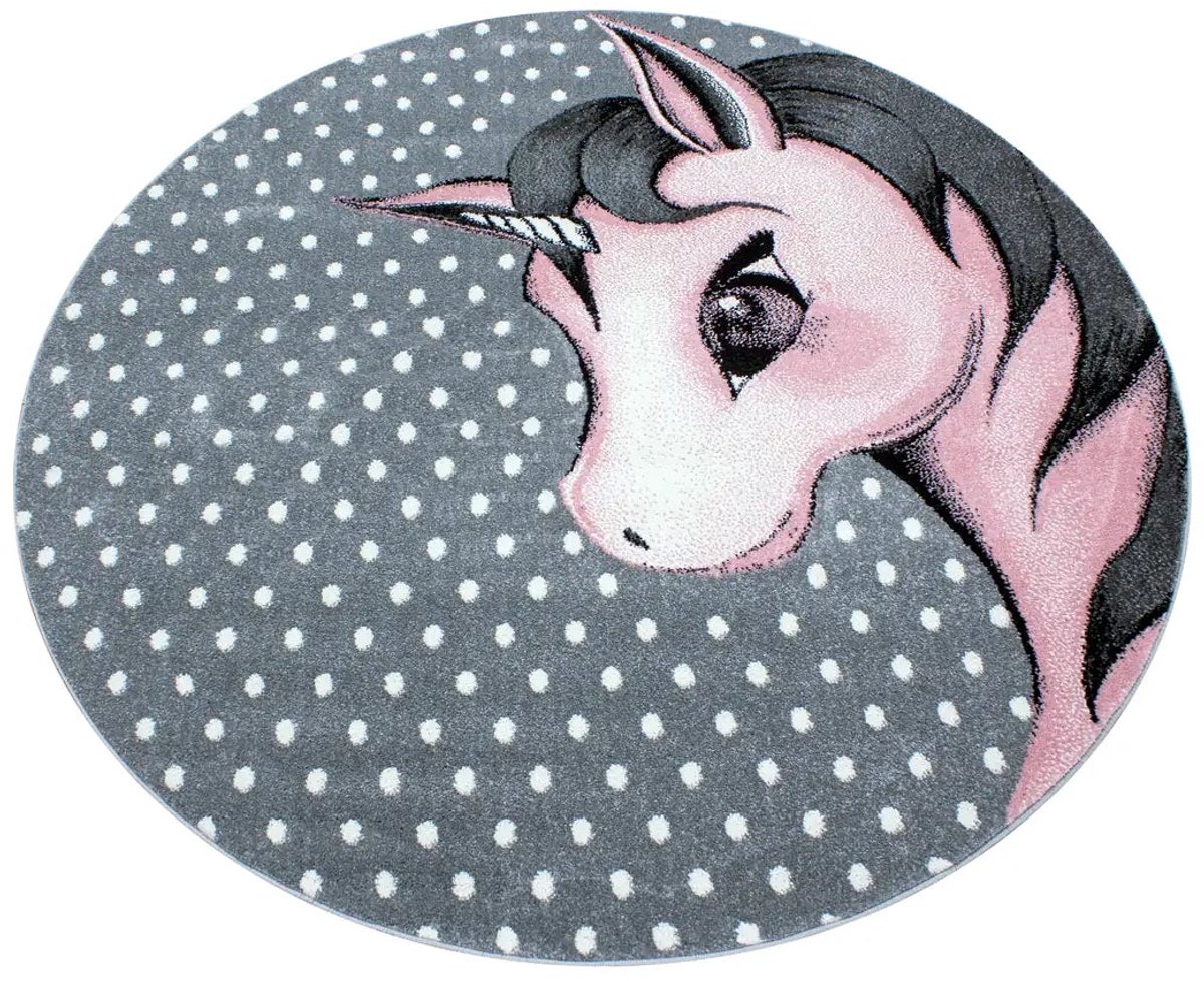 Dutch XXL Rond Kindervloerkleed | Tapijt | Kids | Eenhoorn | Roze | 120x120 cm