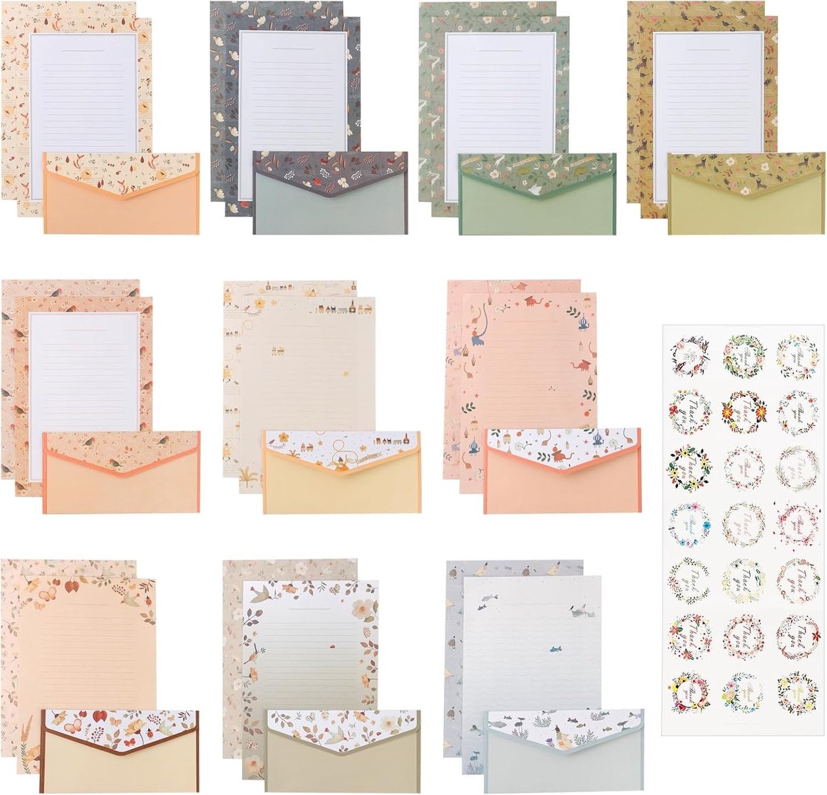 Set van 90 Stukjes Bloemige Briefpapier met Enveloppen, A5 Schoolbenodigdheden, Mooi Papeterie en Bedankstickers