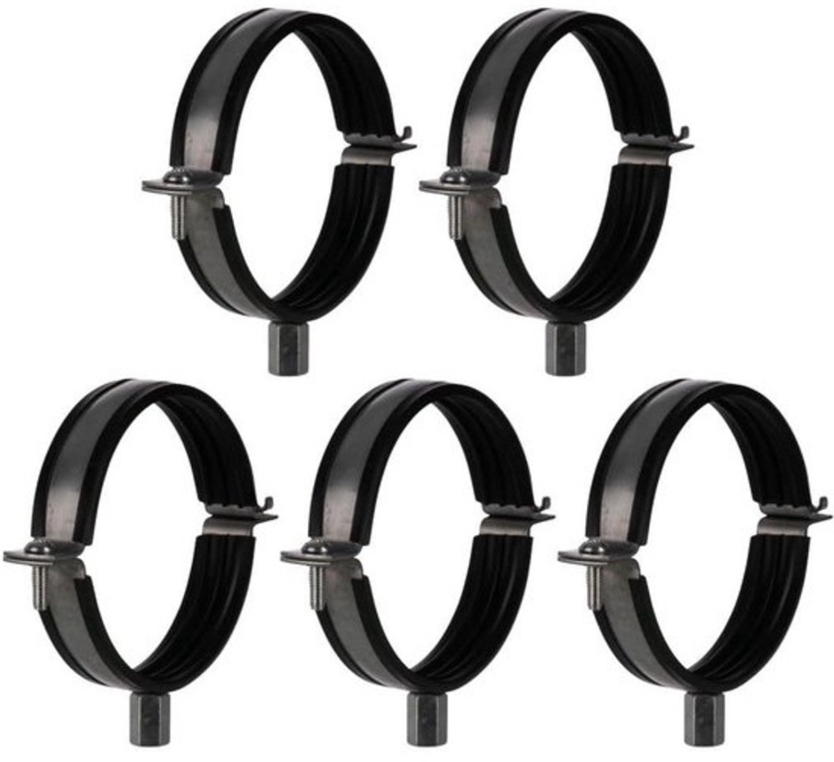 Buisbeugel Ventilatiekanaal - Pijpklem HVAC - Kanalen Bevestigen - Met Antivibratie Rubber - 100 mm - Metaal