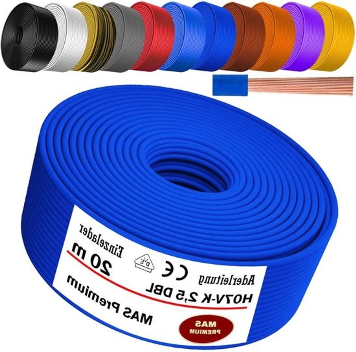 Flexibele Aderkabel - Installatiekabel Elektrische Draad - Vaste Installatie - Meerdradig Koper - 20 meter - Donkerblauw