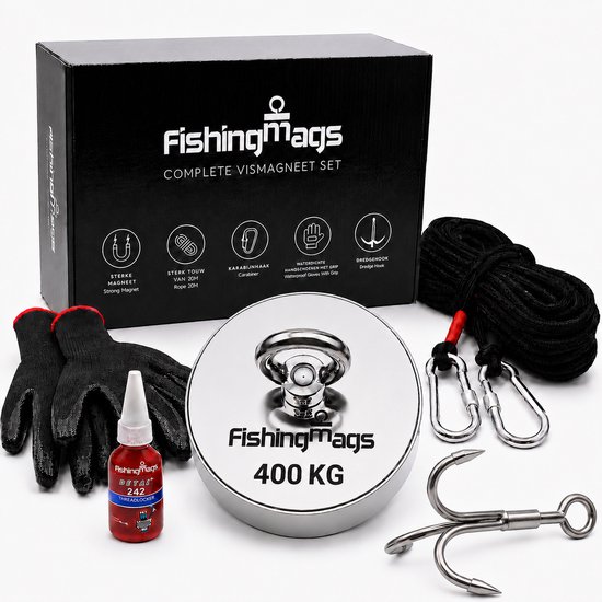 FishingMags® Magneetvisset - 400 kg Vismagneet - 20 m Touw - Dreghaak