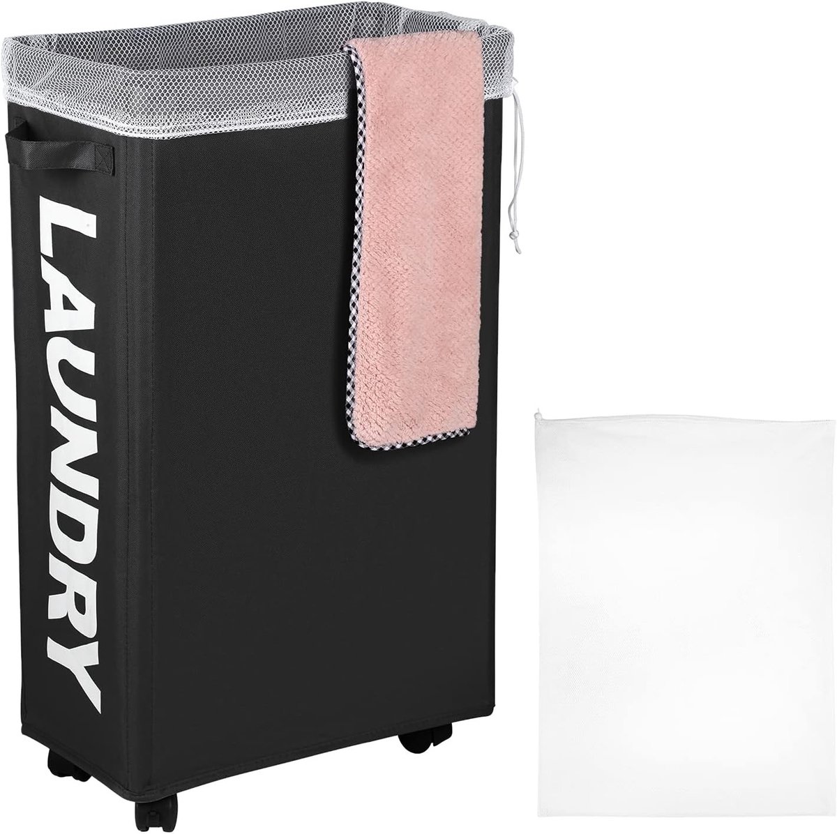 Grote wasmand met afneembare waszak - Ideaal voor speelgoed, handdoeken en meer - 62 liter capaciteit, rolbaar en praktisch