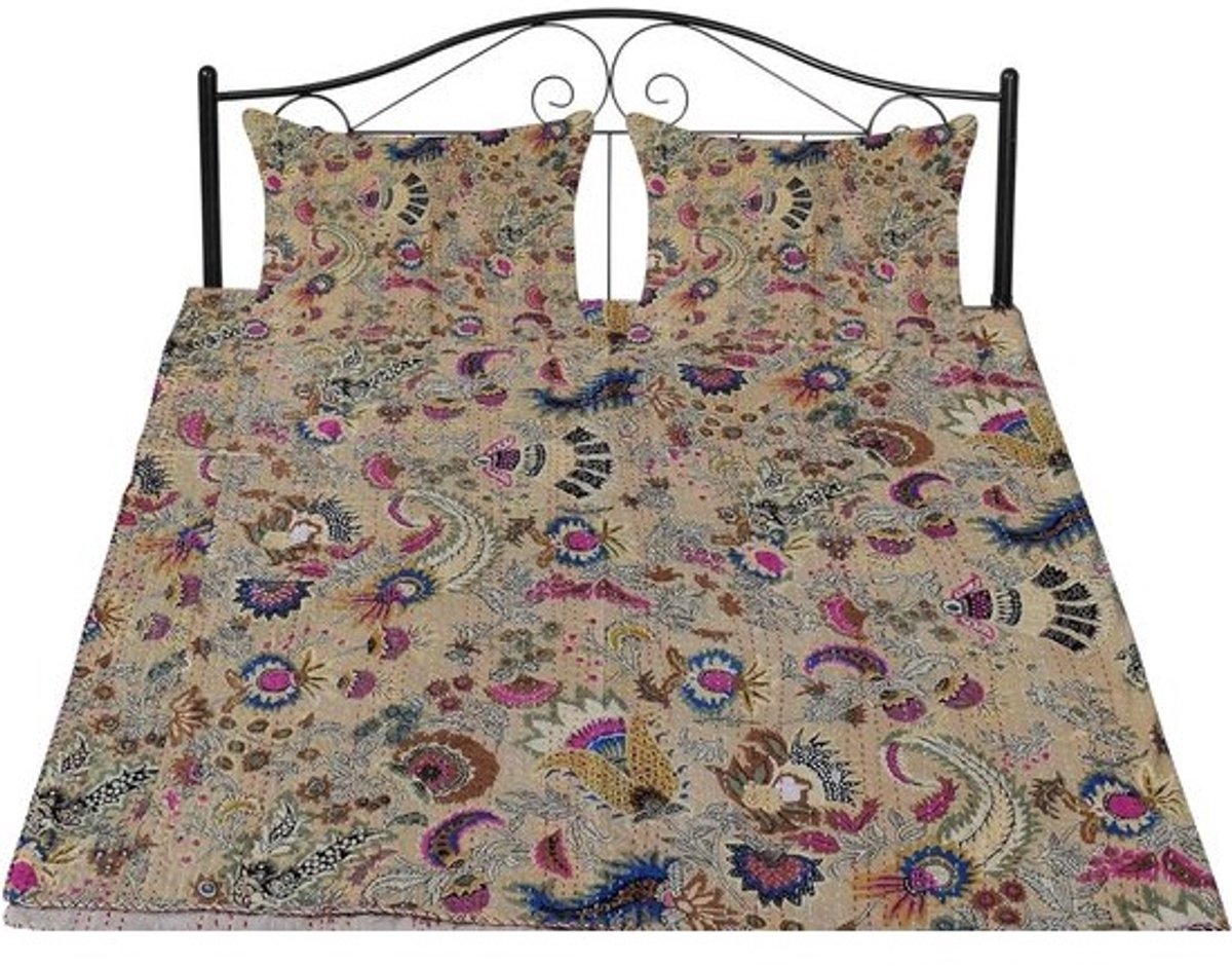 Patchwork Quilt - Dekbed Sprei - Bed Opmaak - Handgemaakt Borduurwerk - 60"x90" - Beige