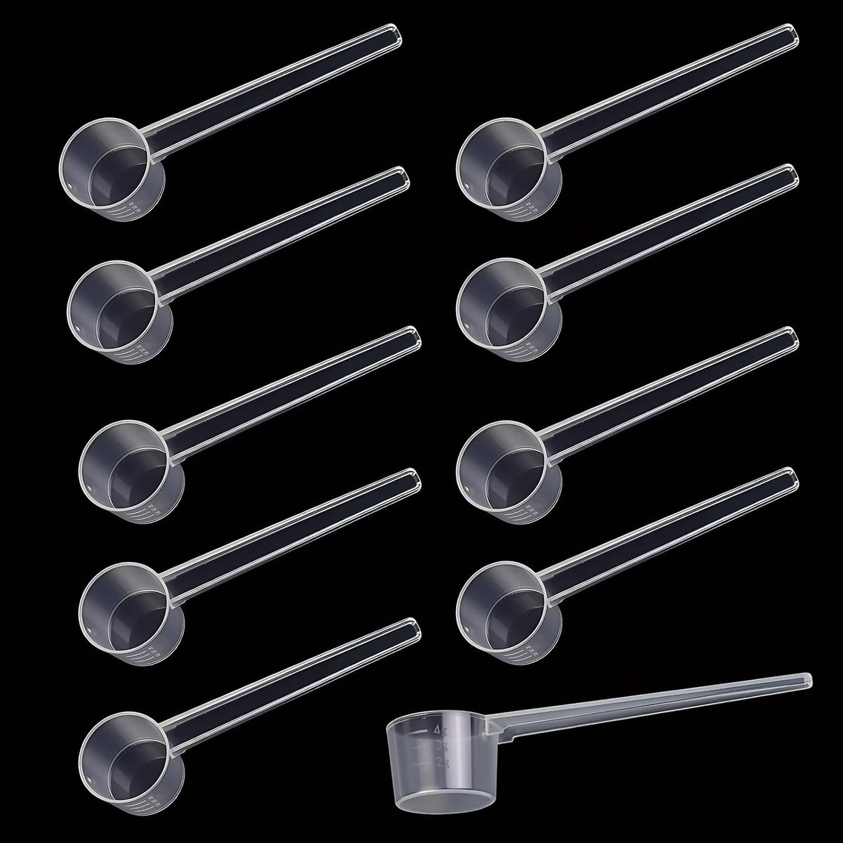 Set van 10 Transparante Maatlepels met Schaal - Perfect voor Eiwitpoeder, Koffie, Melkpoeder en Bakken - Nauwkeurige Dosering en Meting voor Koken en Bakken