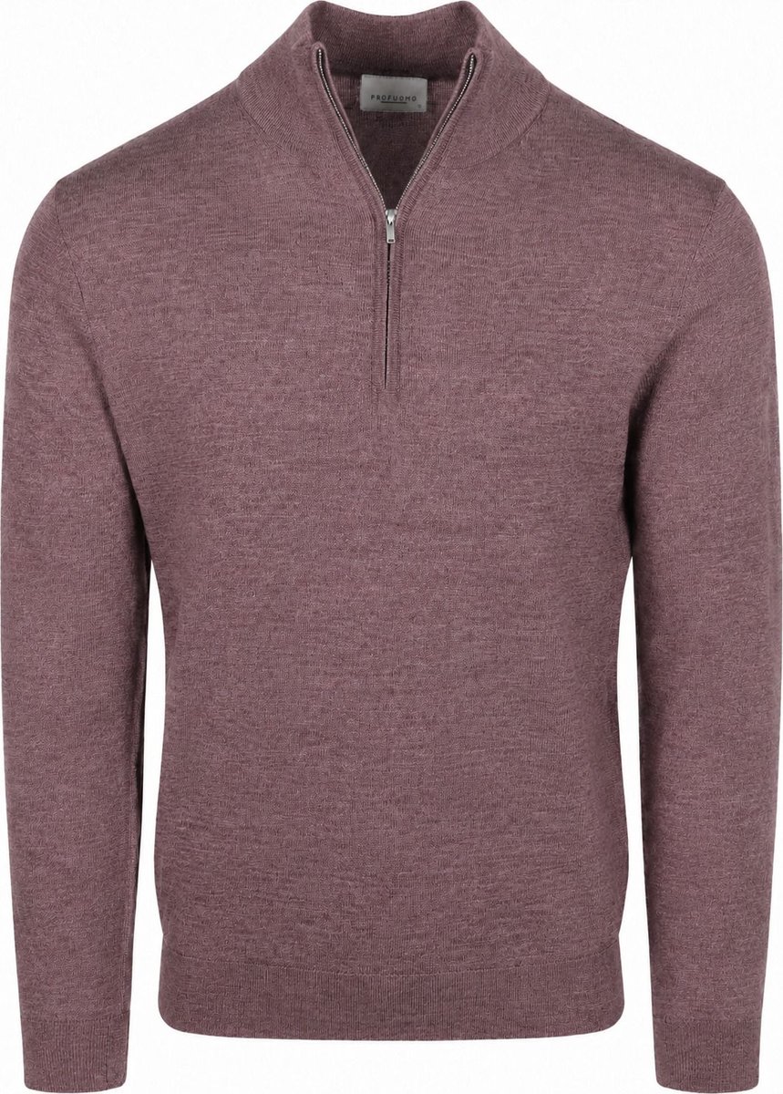 Profuomo Half Zip Pullover Merinowol Aubergine - Maat S - Heren - Quarter zip