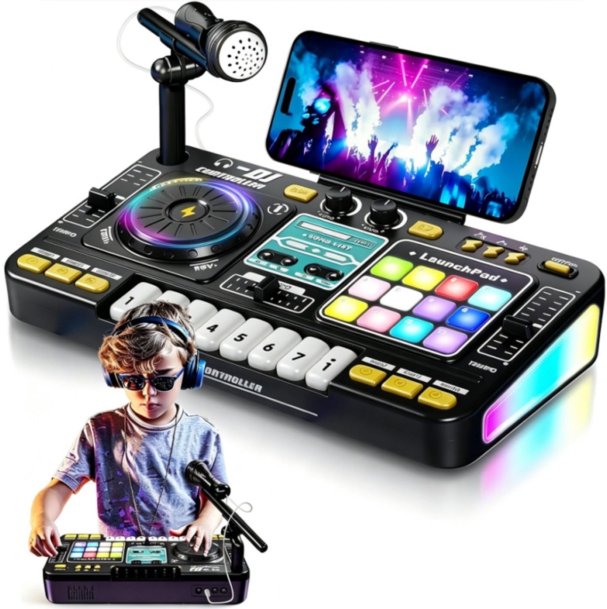 DJ Set Kinderen - Multifunctionele DJ-Mixer Met Lichteffecten - Bluetooth & Oplaadbaar - Met Microfoon - Educatief Muziek Speelgoed Voor Kinderen Vanaf 3 Jaar