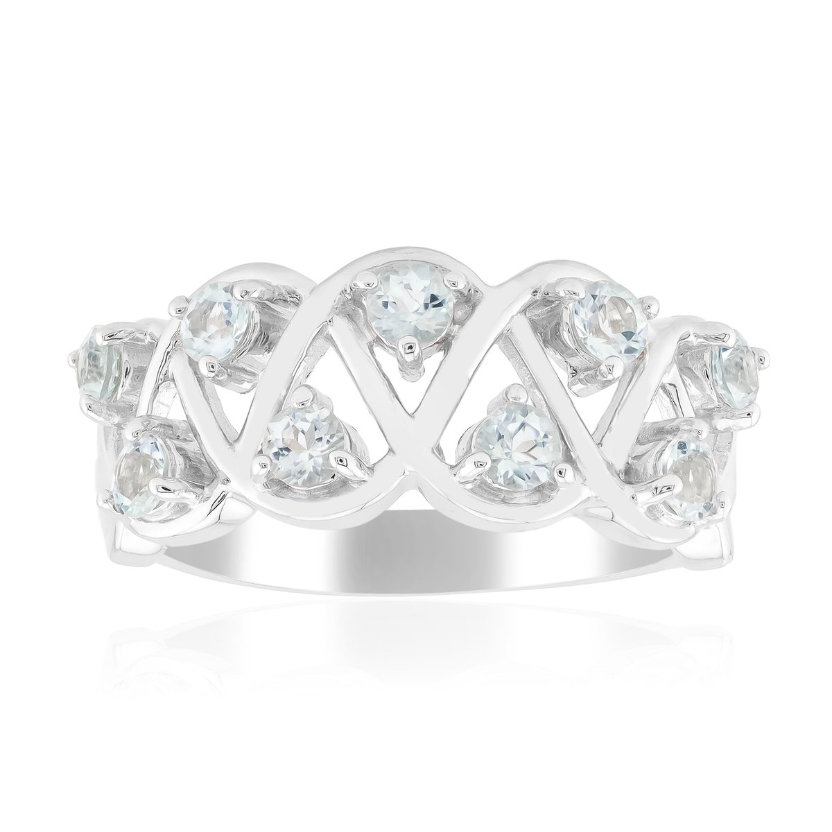 Cavill - Zilveren ring 925 Sterling Zilver - 9 Braziliaanse Amblygoniet Edelstenen 0,459 ct - Moderne Elegante Damesring met Rond Slijpsel