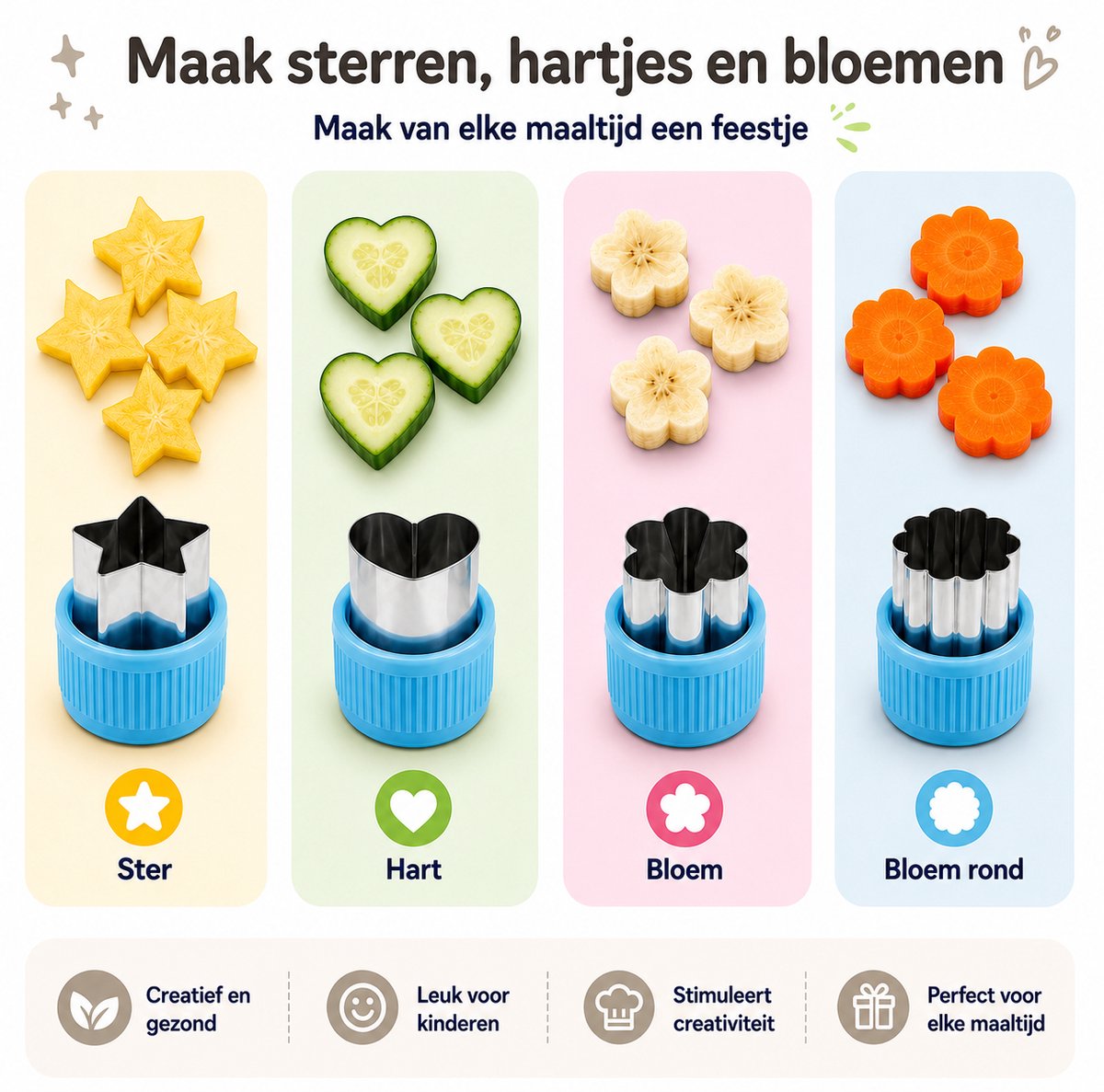 Joybelli® Kinderkeuken Set 14-delig | Kindermessen | Snijplank | Dunschiller | Uitsteekvormpjes | Veilig Kookgerei voor Kinderen — afbeelding 3
