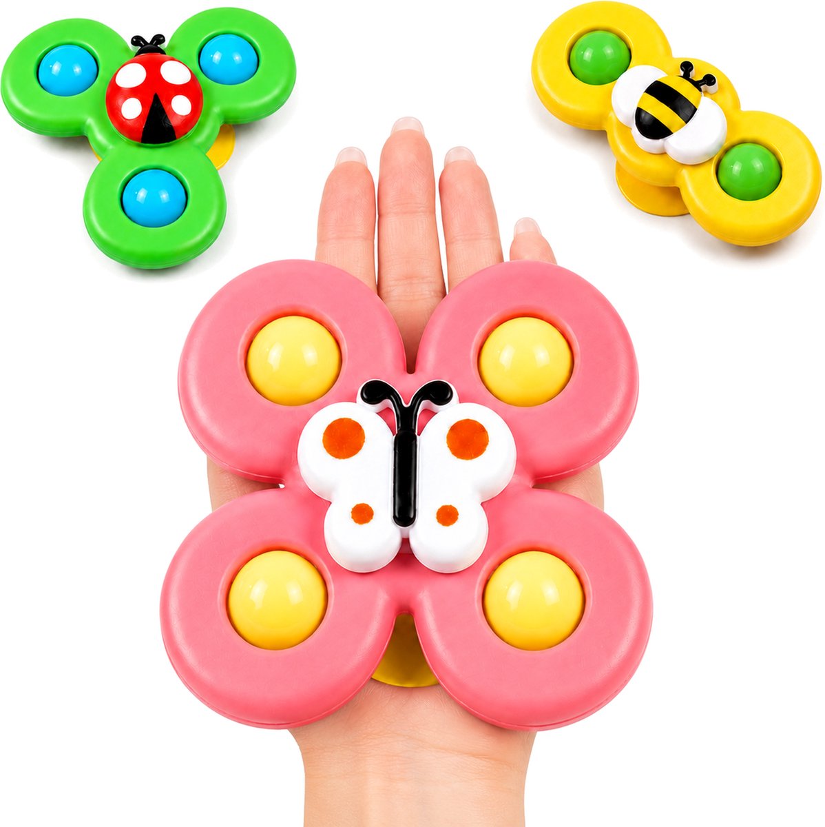 Leefico Fidget Spinners Baby met Zuignap XL - Badspeelgoed Baby - Sensorisch Speelgoed - Set van 3 Stuks