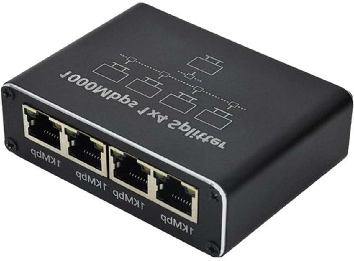 Ethernet Kabel Splitter - Netwerk Verdeler RJ45 - Internet Delen - 1 naar 4 Poorten - 1000 Mbps - Zilver