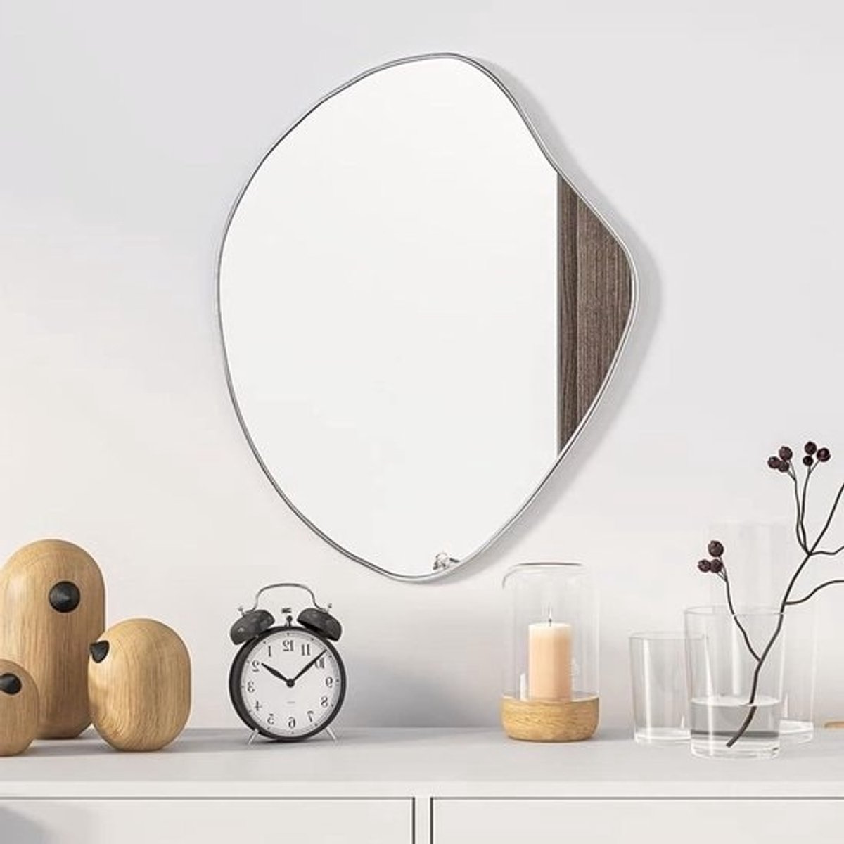 Wandspiegel - Make-up spiegel - Interieur decoreren - Geborsteld frame - 50 x 40 cm - Zilver