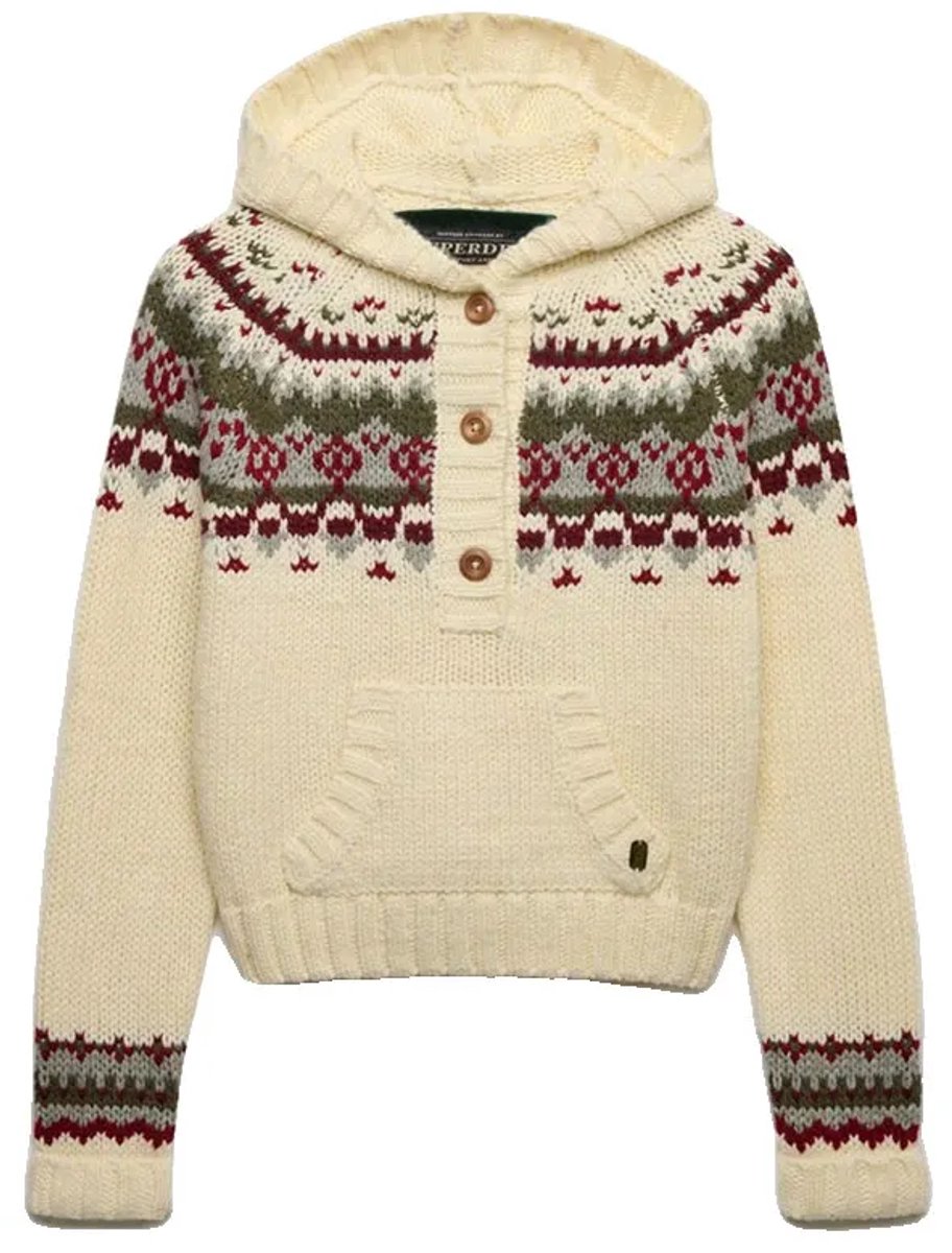 Superdry - Fairisle 1/2 Button Hoodie relaxed pasvorm - Dames - Sweaters