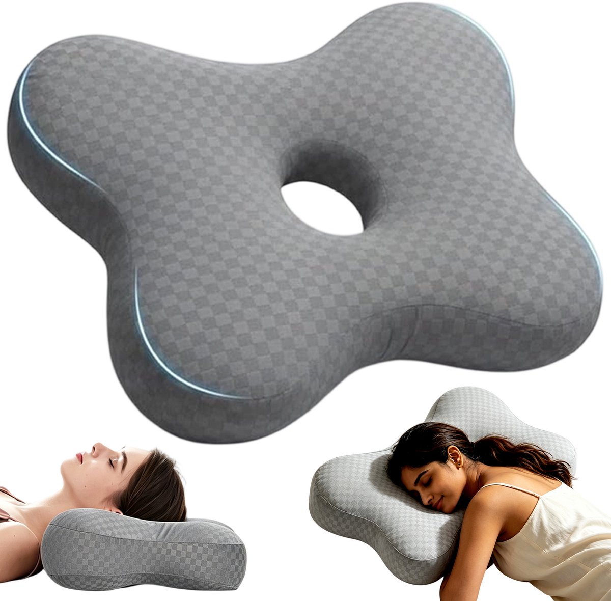 Orthopedisch Piercing Hoofdkussen - Oorkussen met Gat - Zijslaap Kussen - Ringkussen voor Oorpijn - 9 cm - Afneembare Wasbare Hoes - Verstelbare Vulling - Donut Kussen - Voor Gevoelige Oren & Piercings & Gehoorapparaten
