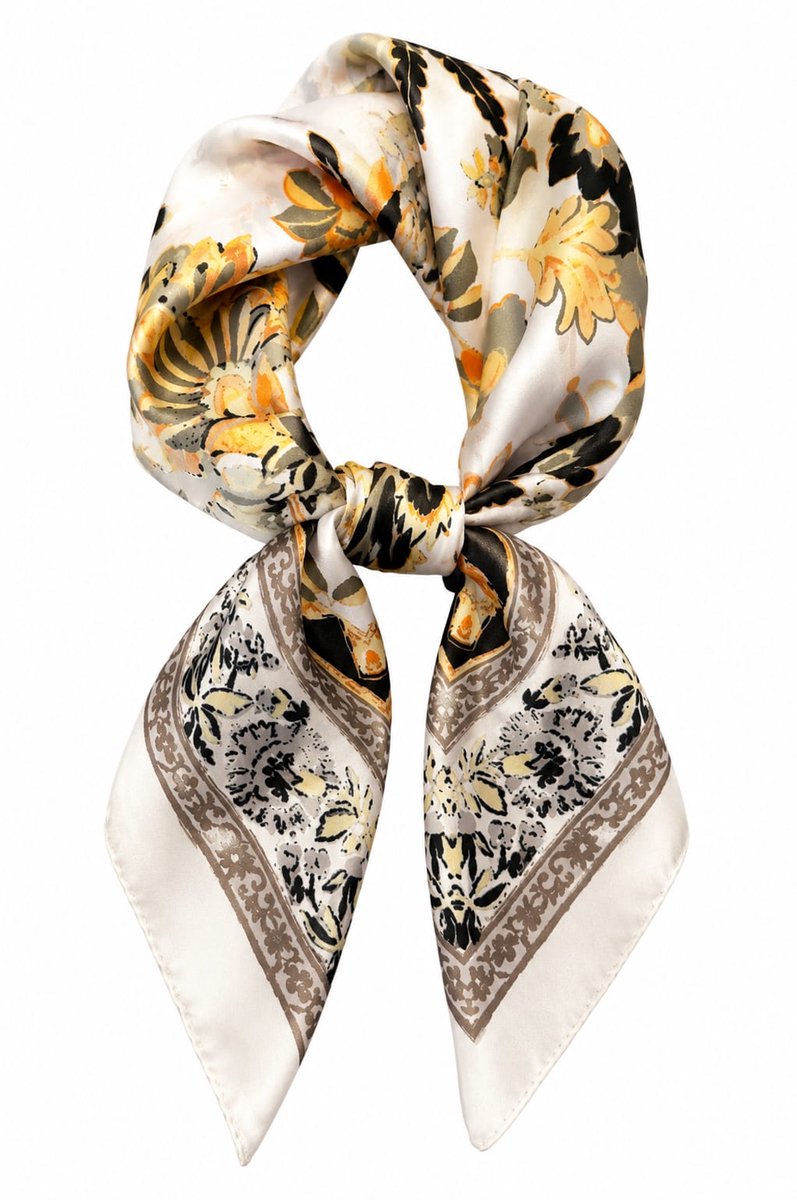 Zijde Vierkante sjaal gebloemd wit |Deels silk 70x70 CM Youhomy accessoires neksjaaltje | Hoofdsjaal | Stewardess Sjaaltje| Cadeau Moederdag cadeau| Valentijnsdag cadeau| Sinterklaas cadeau| Kerstcadeau
