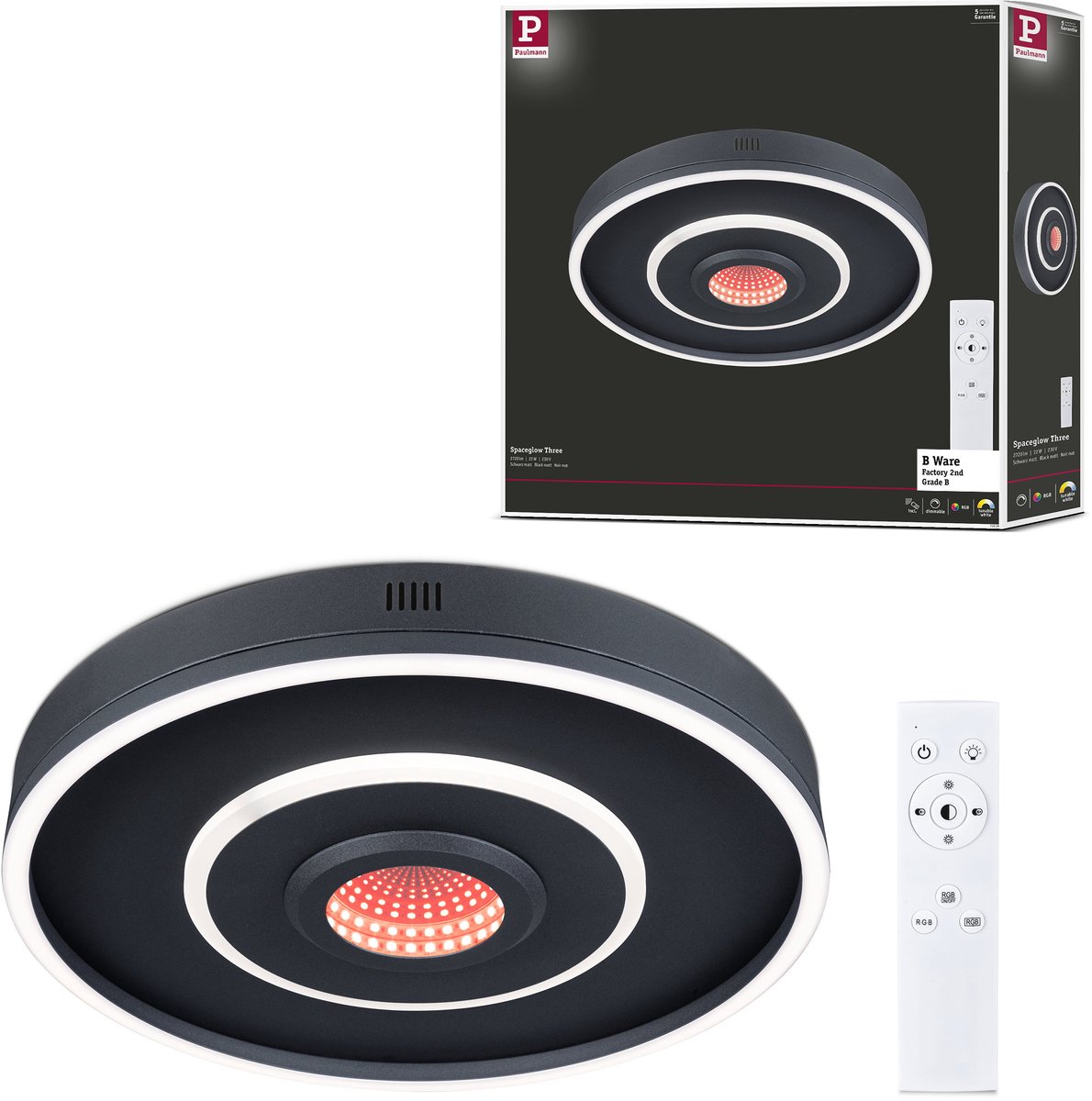Wand- en plafondlamp B-waar Spaceglow Four RGB+ 1200lm 230V 22W dimbaar Zwart mat