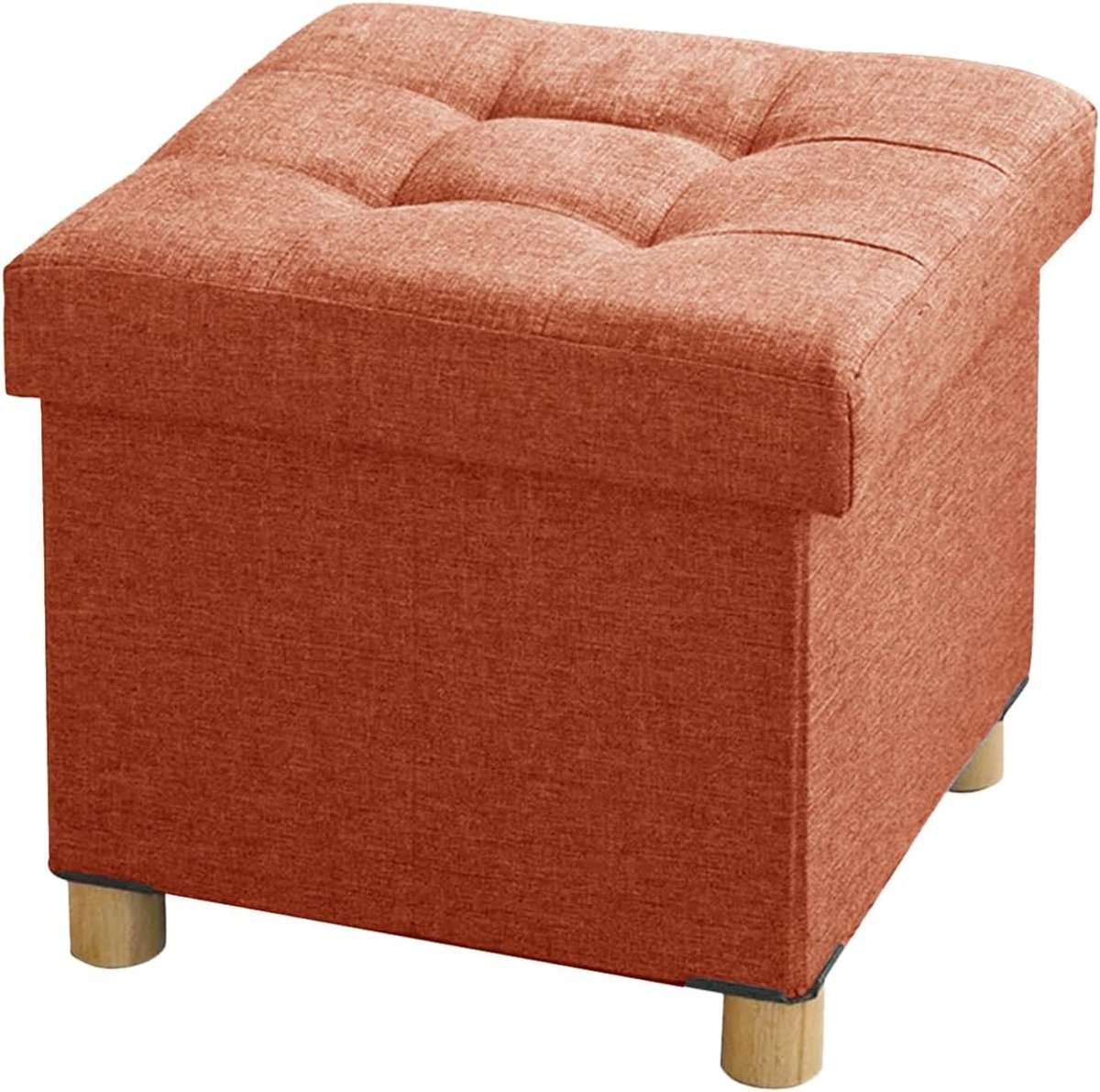 Opvouwbare Opbergkruk met Deksel - Multifunctionele Zithocker voor Woonkamer, Slaapkamer en Studentenhuis - Oranje 38x38x38cm