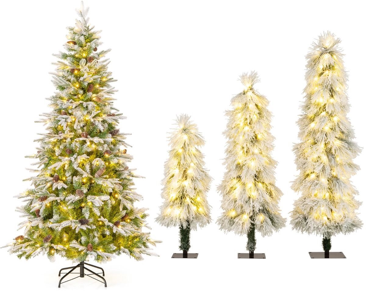 SureDeal® - Kerstbom - Kunstkerstbomen - Sneeuweffect - Warme Ledverlichting - Bomen - Variabele Hoogte - 90x190 cm - Groen + Wit