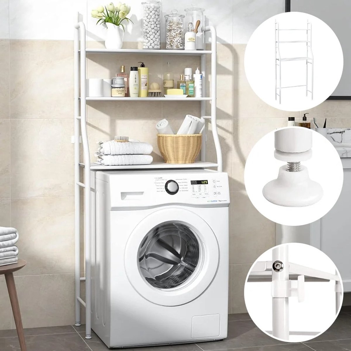6Seven - Opbergrek - Wasmachine rek - Wasmachine kast - Ombouw wasmachine - 3 laags met handdoekenrek