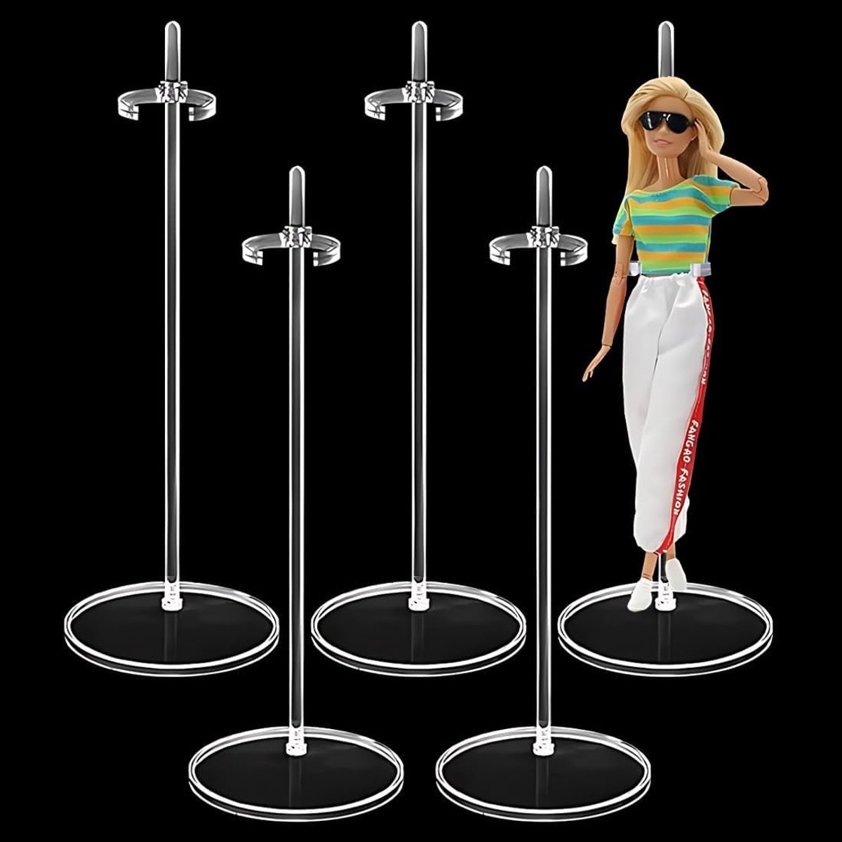 Doll Stand Set van 5 Stuks - Verstelbare Transparante Plastic Poppenstandaard voor Diverse Poppen
