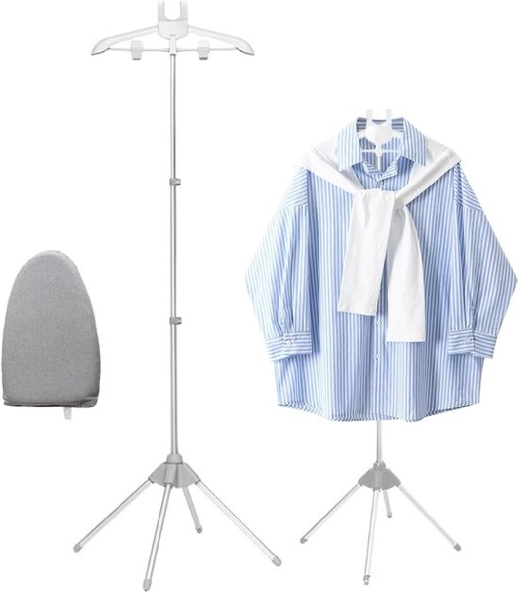 Stoomstandaard Kleding - Opvouwbare Organizer - Efficiënt Stomen - Inclusief Strijkhandschoen - Instelbaar 160 cm - Grijs