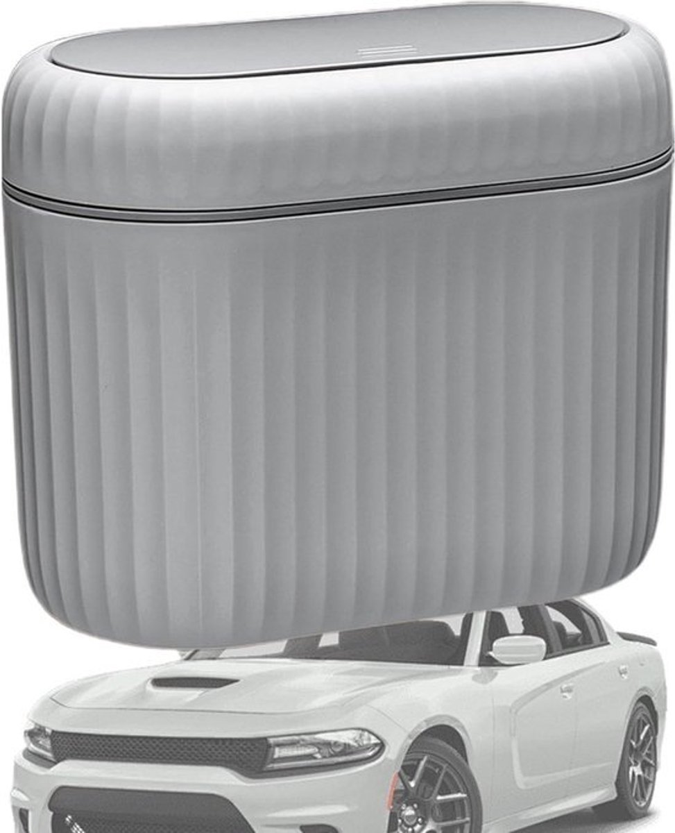 Auto Afvalbak - Vuilnisbak Auto - Auto Interieur Opbergen - Met Deksel - 18 x 10 x 15 cm - Grijs