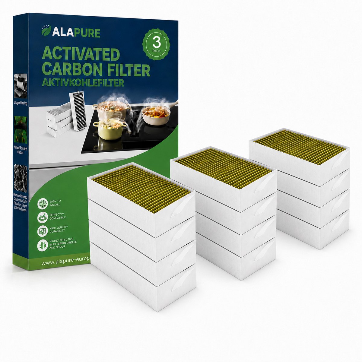3x CleanAir Koolstoffilter voor Bosch 17007505 / 17004796 / HEZ9VRCR0