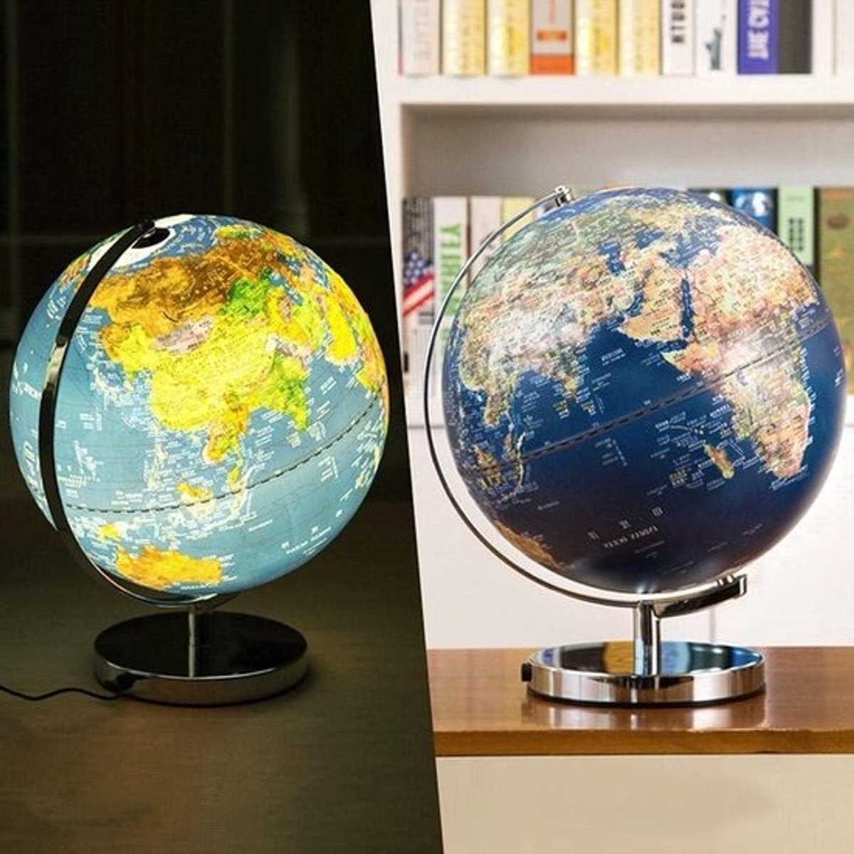 Verlichte Wereldbol - Educatieve Globe - Kantoor Decoratie - Driedimensionale Reliëf - 30 cm Diameter - Donkerblauw