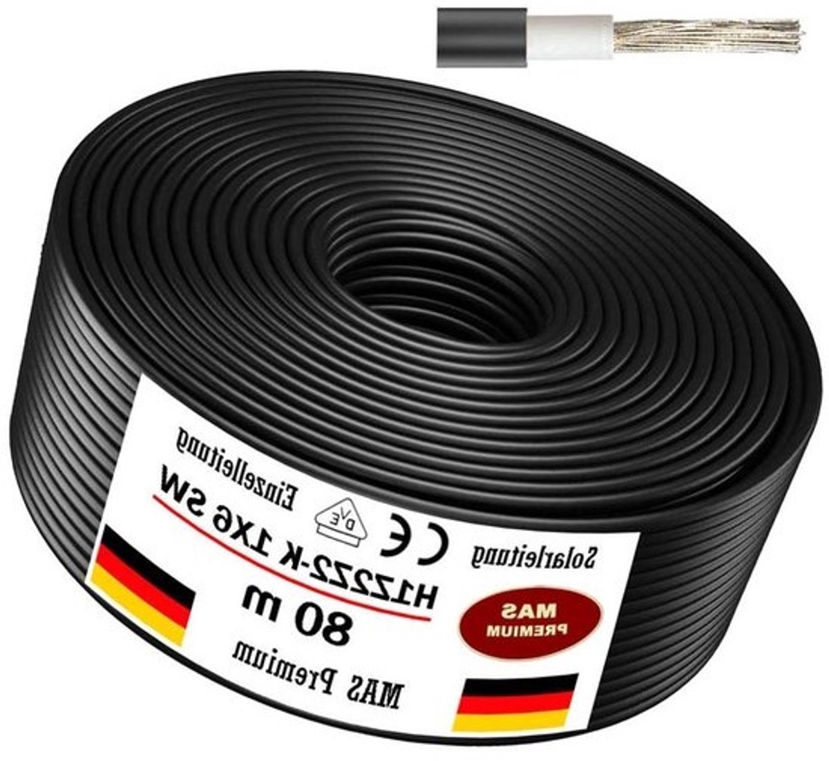 Solarkabel H1Z2Z2-K - Zonnekabel Fotovoltaïsche kabel - Zonnepanelen Bekabelen - Halogeenvrij Dubbel Geïsoleerd - 6 mm² - Zwart