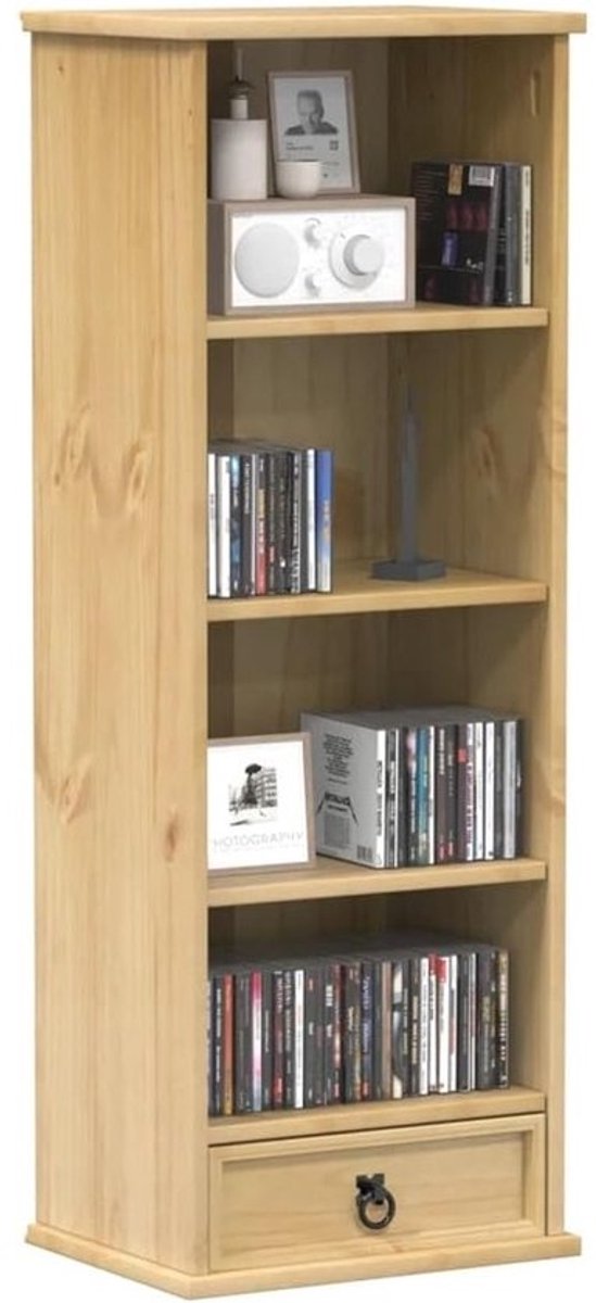 CD-rek Grenenhout - Opbergkast Muziek - Muziek Collectie Opslag - Met Lade - 40x30x110 cm - Bruin