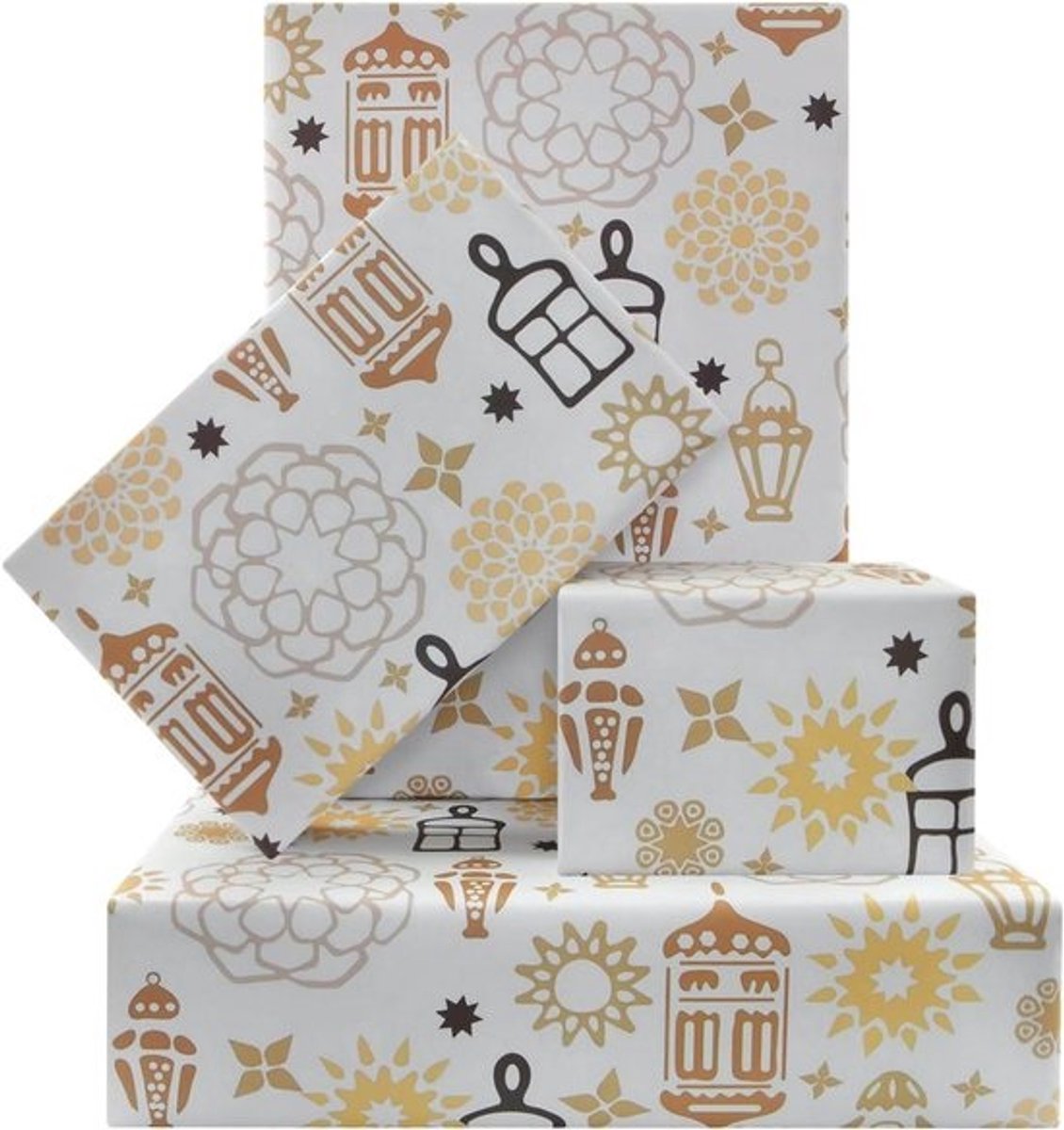 Eid Mubarak Inpakpapier - Ramadan Cadeaupapier - Geschenken Versieren - Islamitisch Ontwerp - 4 vellen 50 x 61 cm - Wit