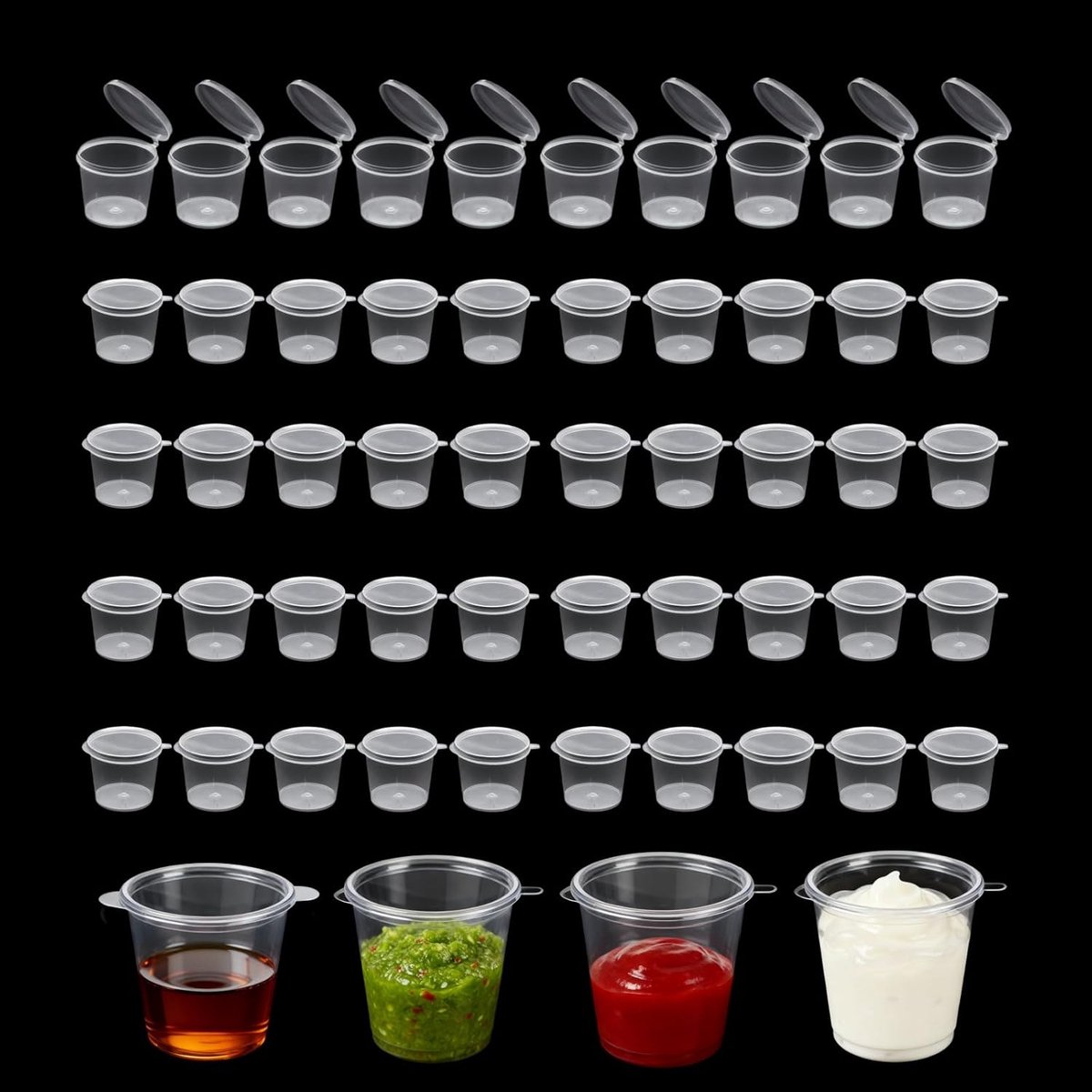 KZQ 50 Stuks Herbruikbare Plastic Portiebakjes met Deksel 25ml voor Sauzen, Dips en Kruiden
