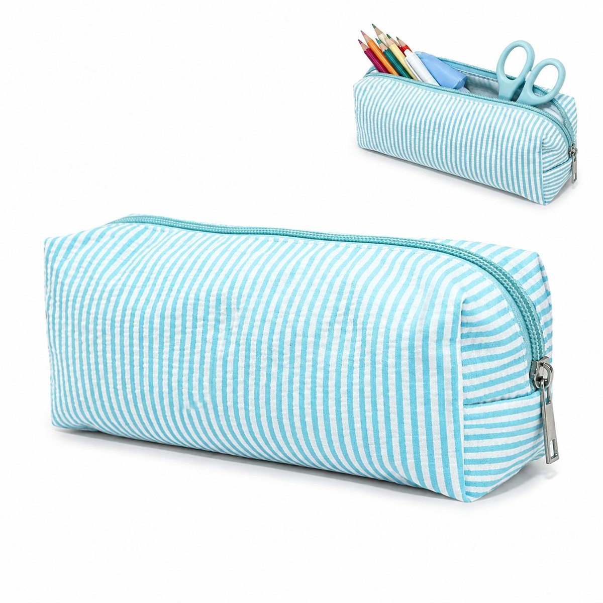 VHV - Etui - Grote Pennenzak - Duurzaam - Polyester - Soepele Rits - 21x7.5x8 cm -Voor School,Kantoor - Mintgroen
